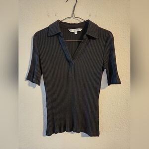 Trina Turk Black short sleeve ribbed shirt with collar size XS